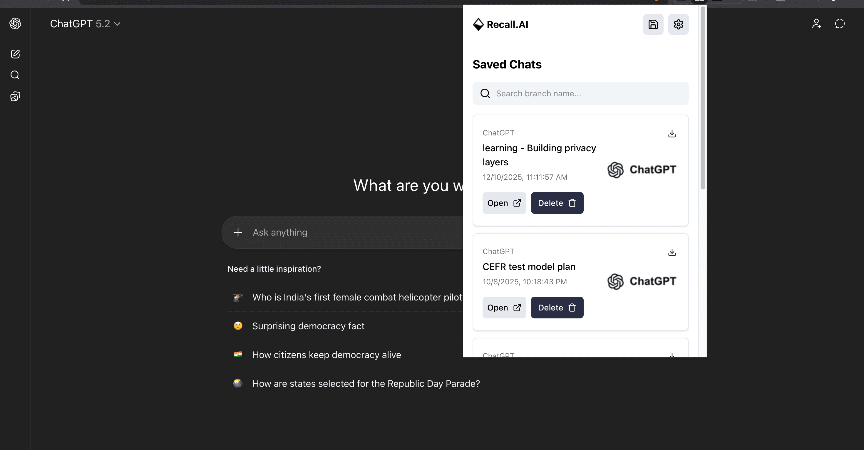 Recall.Ai — AI Chat Summarization Chrome Extension - Browser Extension / Full-Stack Application project by Roshan Sharma showcasing React, Vite, TypeScript
